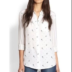 Equipment Femme Silk Button Up Floral & Strip Shirt Size Large